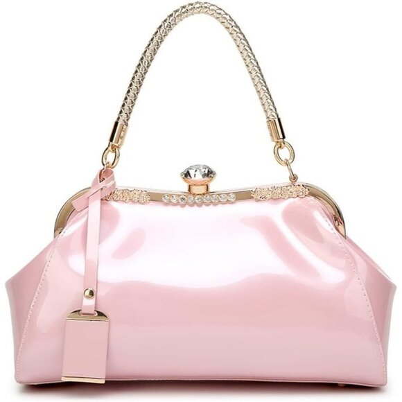 Handbags - Women's Pink Faux Leather Top Handle Evening Retro Easy Durable Tote Bag